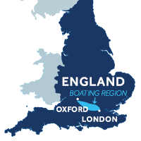 Map showing where the Thames boating region is in England